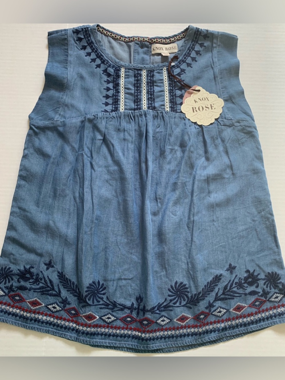 Knox Rose Blue Embroidered Sleeveless Top Size XS